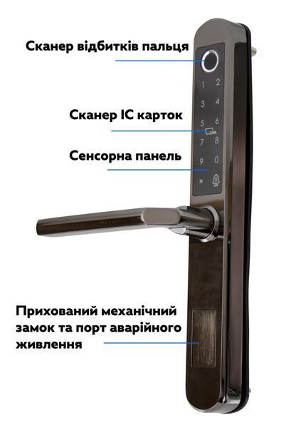 Електронний біометричний замок NaviCat D5/2 з підтримкою TUYA Black Chrome 3_07040 фото