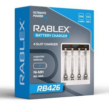 Зарядний пристрій Rablex RB426 для 4-х акумуляторів Ni-MH AA/AAA 2А USB Type-C 7_01853 фото