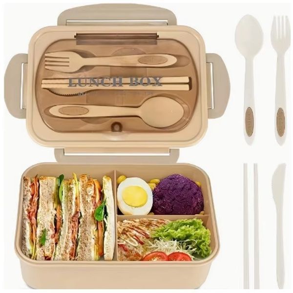 Ланч-бокс з приладами HYR-2502 800ml для їжі на винос Beige 3_06562 фото