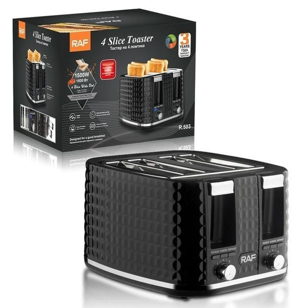 Тостер RAF R.503 для хліба на 4 скибочки потужністю 1500W Колір Black 3_06330 фото