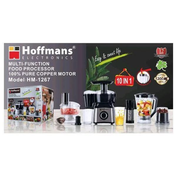 Кухонный комбайн Hoffmans HM-1267 10 функций 1200W 2 литра Цвет серебристый 3_07282 фото