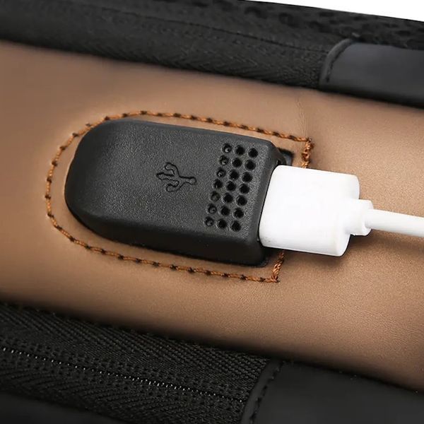 Нагрудна сумка RIAS Fashion з USB портом та захистом Black-Brown 3_07457 фото