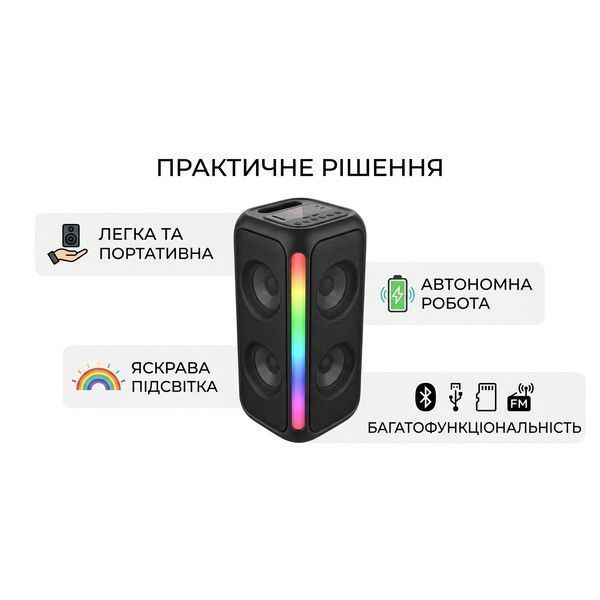 Портативна колонка TTD-2806 RGB 20W Black 3_08229 фото