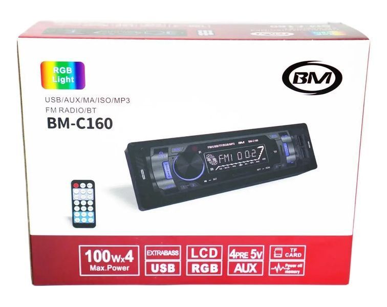 Автомагнітола Boschmann BM-C160 1din з Bluetooth USB AUX FM та пультом 4х100W 3_06820 фото