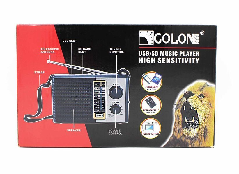 Портативний радіоприймач Golon RX-F12UR з MP3 USB MicroSD 220V Black 7_02325 фото