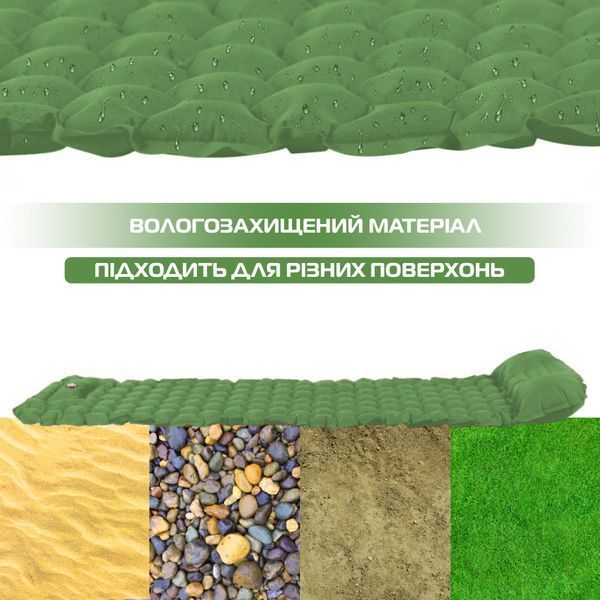 Матрас туристический надувной Sleeping Pad с подушкой и встроенным насосом 180х65 см зеленый 3_05011 фото