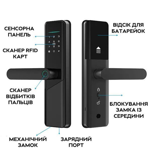 Замок дверной биометрический NaviCat X12 электронный с поддержкой приложения TUYA Black 3_03817 фото