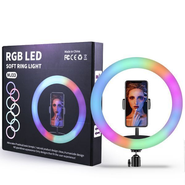 Кольцевая LED лампа MJ33 RGB 33 см разноцветная с держателем и USB управлением 4_00539 фото