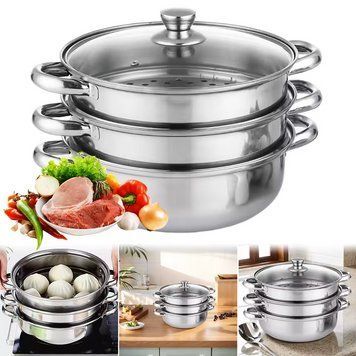 Каструля-пароварка MJ-26 трирівнева з кришкою 26.5 см Silver 3_08639 фото