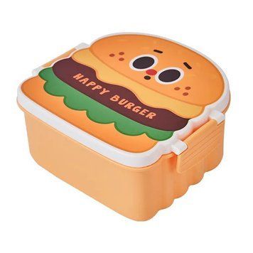 Ланч-бокс Happy Burger 800ml с ложкой и вилкой для еды Brown 3_06577 фото