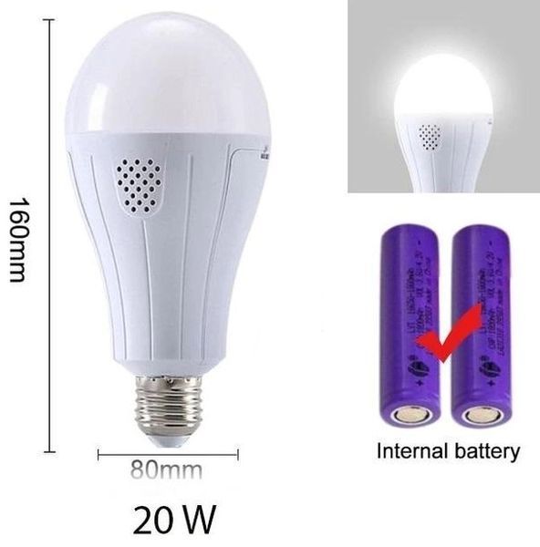 Светодиодная лампа 20W E27 с аккумулятором 2x18650 для дома White 7_01660 фото