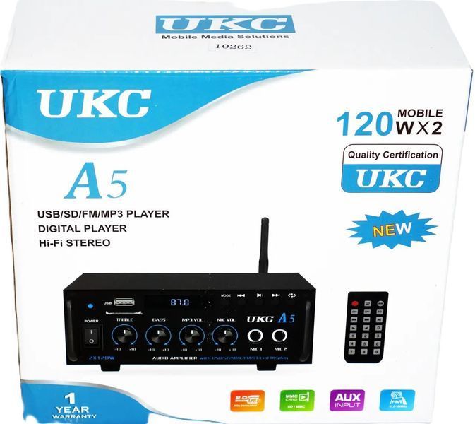Аудіо посилювач UKC A5 Bluetooth USB SD FM MP3 для караоке 2x120W Чорний 3_07327 фото