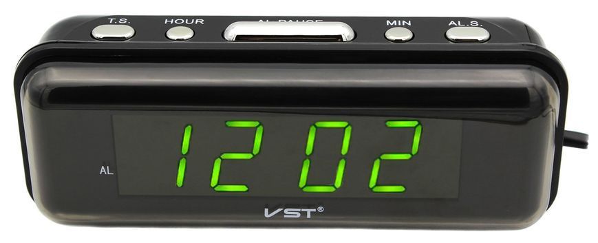 Настольные электронные часы VST 738 220V с зеленой подсветкой и термометром черные 7_01481 фото