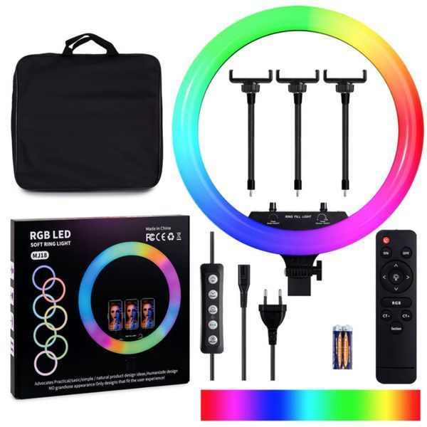Кольцевая LED лампа MJ18 RGB 45 см с 3 держателями 4_00548 фото