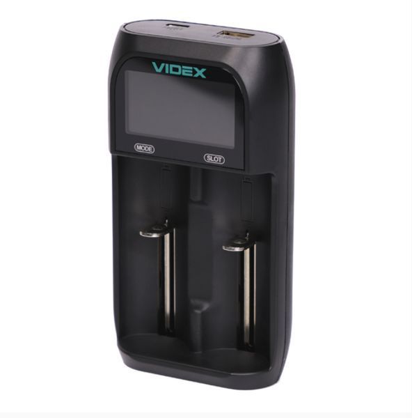 Зарядний пристрій Videx UT201 для 2 акумуляторів Li-Ion з дисплеєм USB Чорне 7_01664 фото