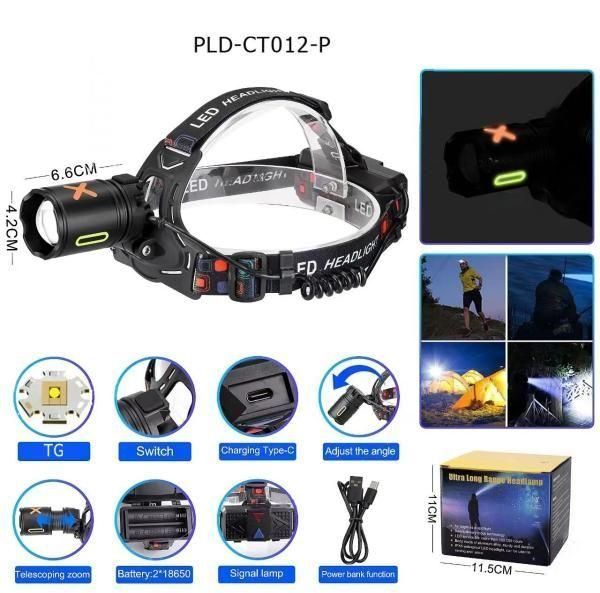 Ліхтарик налобний PLD-CT012-P TG Zoom акумуляторний 2x18650 Type-C чорний 7_01512 фото