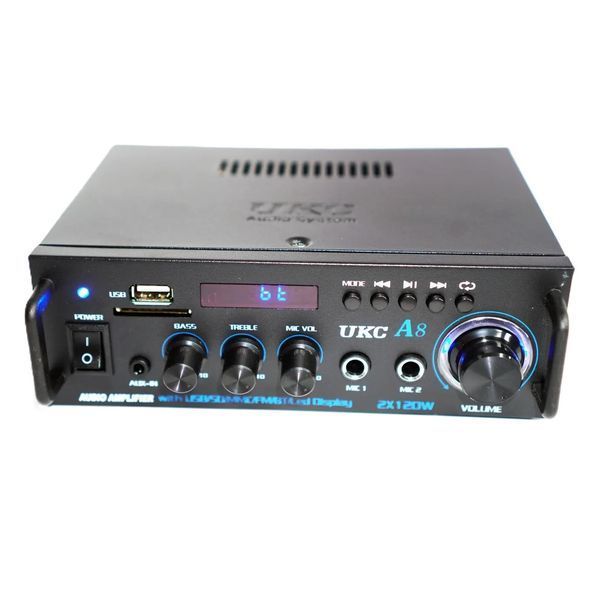 Посилювач UKC A8 Bluetooth для Караоке 2x120W з USB SD AUX FM Чорний 3_07329 фото