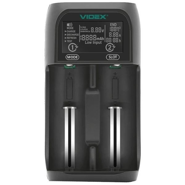 Зарядний пристрій Videx UT201 для 2 акумуляторів Li-Ion з дисплеєм USB Чорне 7_01664 фото