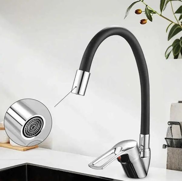 Гибкий смеситель для ванной и кухни RIAS Water Tap 48 см Silver-Black 3_06879 фото