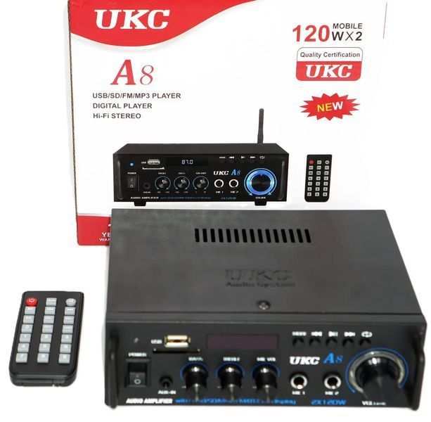 Посилювач UKC A8 Bluetooth для Караоке 2x120W з USB SD AUX FM Чорний 3_07329 фото
