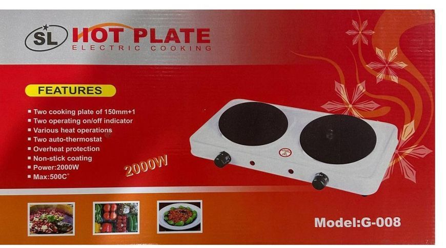 Электроплита Hot Plate G-008 с 2 дисковыми конфорками 2000W Белая 7_03021 фото