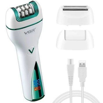 Эпилятор VGR V-728 3в1 с аккумулятором и пемзой 600mAh Зеленый-Белый 3_06256 фото