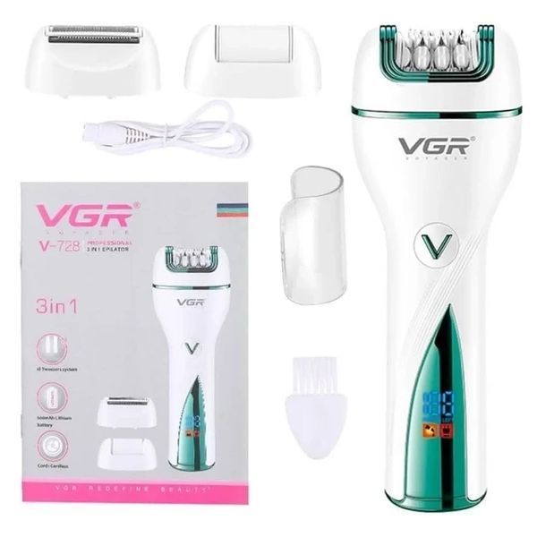 Эпилятор VGR V-728 3в1 с аккумулятором и пемзой 600mAh Зеленый-Белый 3_06256 фото
