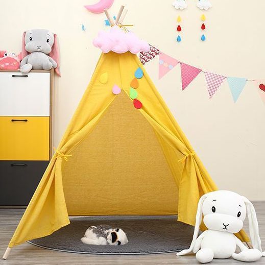 Детская палатка вигвам KRO-160 с деревянным каркасом 130x120x120 см Желтая 3_07157 фото