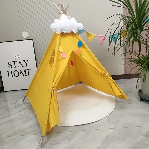 Детская палатка вигвам KRO-160 с деревянным каркасом 130x120x120 см Желтая 3_07157 фото