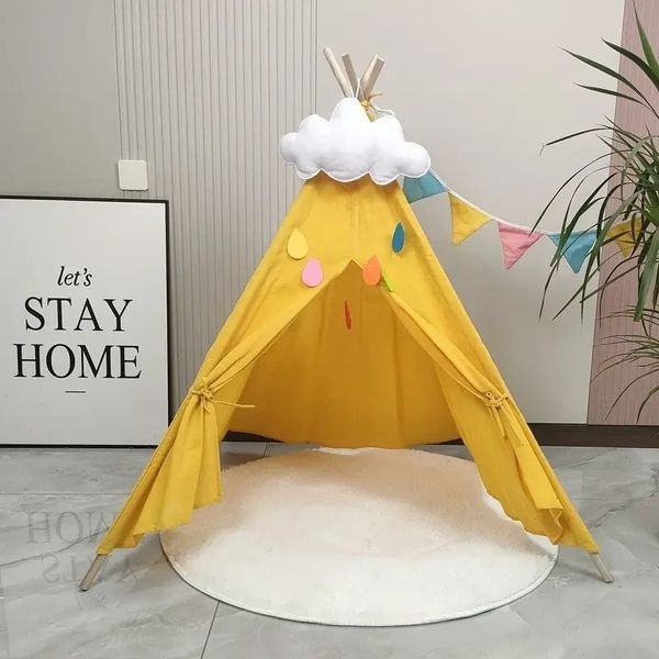 Детская палатка вигвам KRO-160 с деревянным каркасом 130x120x120 см Желтая 3_07157 фото