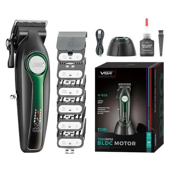 Машинка для стрижки VGR V-010 з LED-дисплеєм 6 насадок акумуляторна Green 3_06905 фото