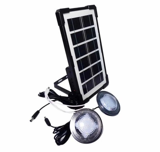 Система освітлення портативна GDTimes GD-07a 2 LED лампи + сонячна панель з прожектором 3000 мАг 3_03865 фото