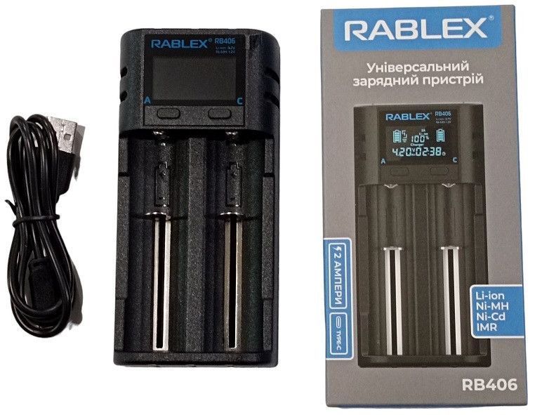 Зарядний пристрій Rablex RB406 для двох акумуляторів Li-Ion Ni-MH з екраном 7_01673 фото