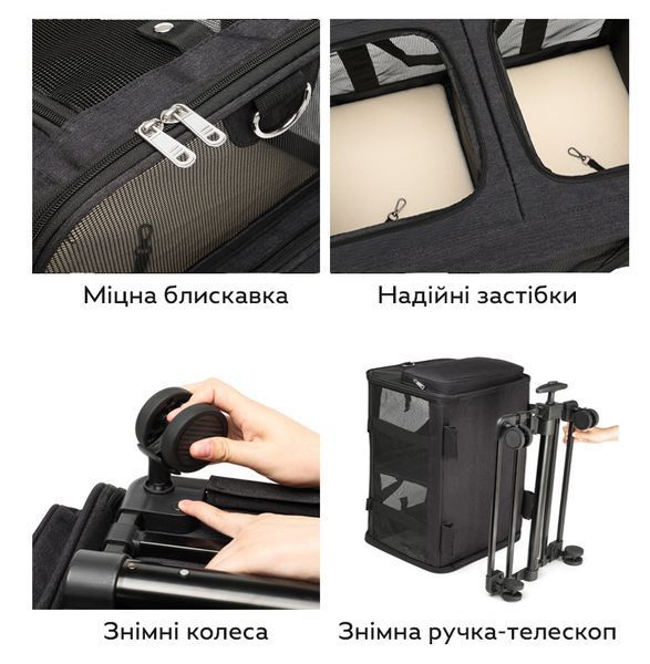 Тележка для животных CP-307 с телескопической ручкой 60x41x41 см Black 3_07112 фото