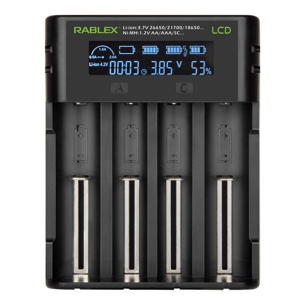 Зарядний пристрій Rablex RB405 для 4 акумуляторів з USB дисплеєм колір Black 7_01675 фото