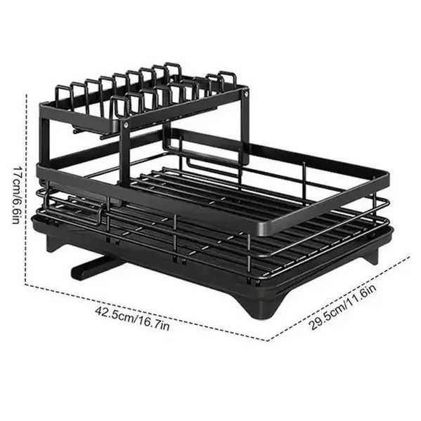 Сушилка для посуды Multifunctional Bowl Rack с поддоном 42.5x29.5x17см Черная 3_06778 фото