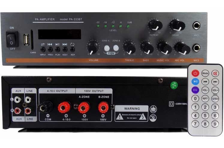 Усилитель звука Su-Kam PA-333BT Bluetooth+SD+USB с пультом 100W черный 3_05436 фото