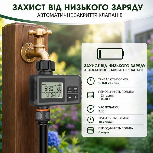 Таймер поливу SGW01 з LCD та затримкою дощу Black 3_08557 фото