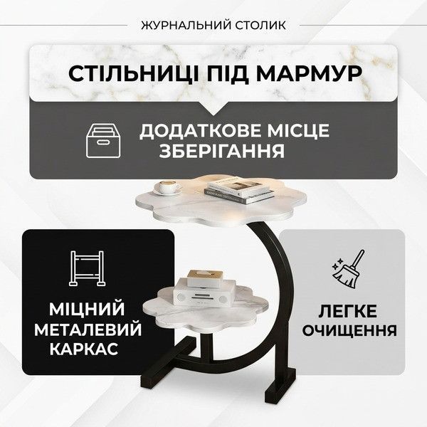 Журнальный столик MD-64230 с двумя уровнями 40x40x60 см White 3_08764 фото