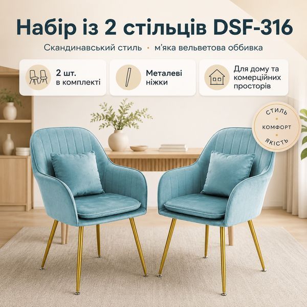 Набір стільців DSF-316 вельвет 2 шт Blue 3_08608 фото