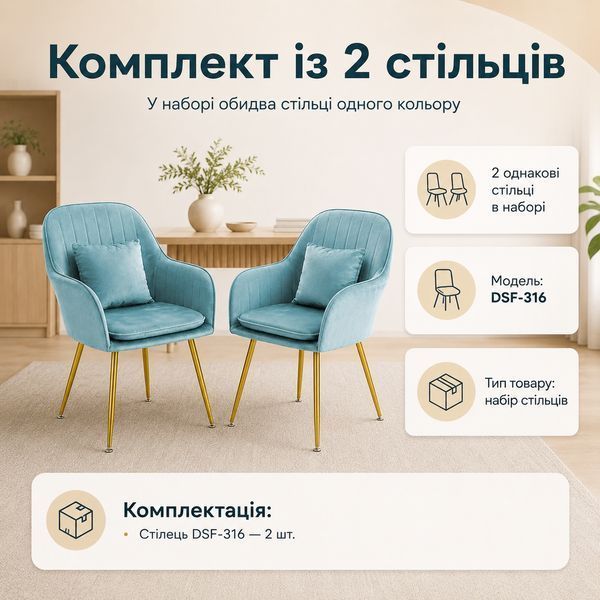 Набір стільців DSF-316 вельвет 2 шт Blue 3_08608 фото