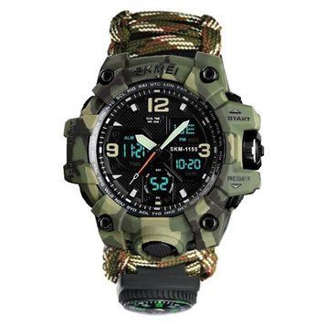 Часы для выживания Skmei Paracord 1155BCMGN с компасом и огнивом зеленый камуфляж 7_01141 фото