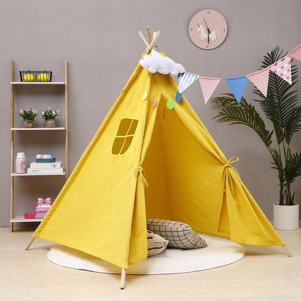 Детская палатка вигвам KRO-110 с деревянным каркасом для игр 90x80x80 см Yellow 3_07171 фото