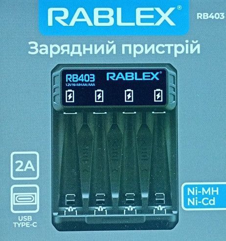 Зарядний пристрій Rablex для 4 акумуляторів Li-Ion Ni-MH Ni-Cd 1.2V Type-C 7_01684 фото