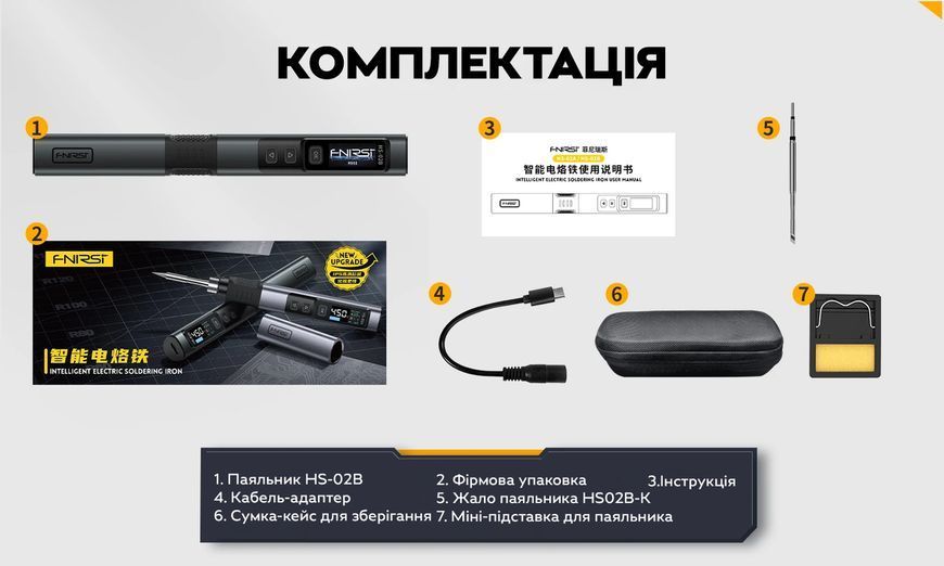 Смарт-паяльник FNIRSI HS-02B 100W з IPS-екраном та PD/QC Black 3_07701 фото