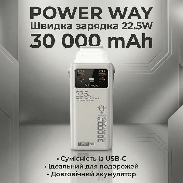 Акумулятор Power Way PD-30 30000mAh 20W 22.5W White 7_03191 фото