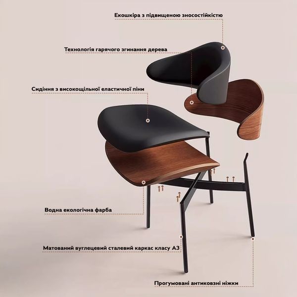 Кухонний стілець RIAS DSF-200 з м'яким сидінням і спинкою 56x52x75 см Сірий 3_07781 фото