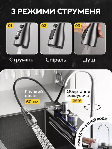 Кухонная раковина R-780 врезная 80x46см темно-графитовая с аксессуарами 3_05912 фото