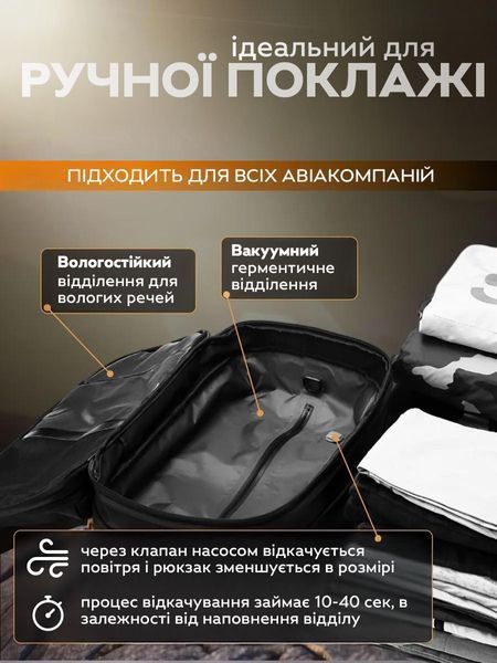 Вакуумный рюкзак Airback 8897 с насосом 35 литров для туристов Black 3_06413 фото