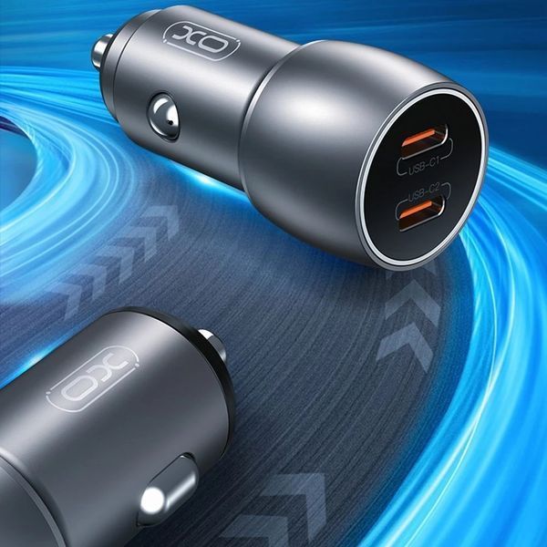 Зарядний пристрій для авто XO CC51 40W 2xUSB-C з кабелем Silver 3_07923 фото